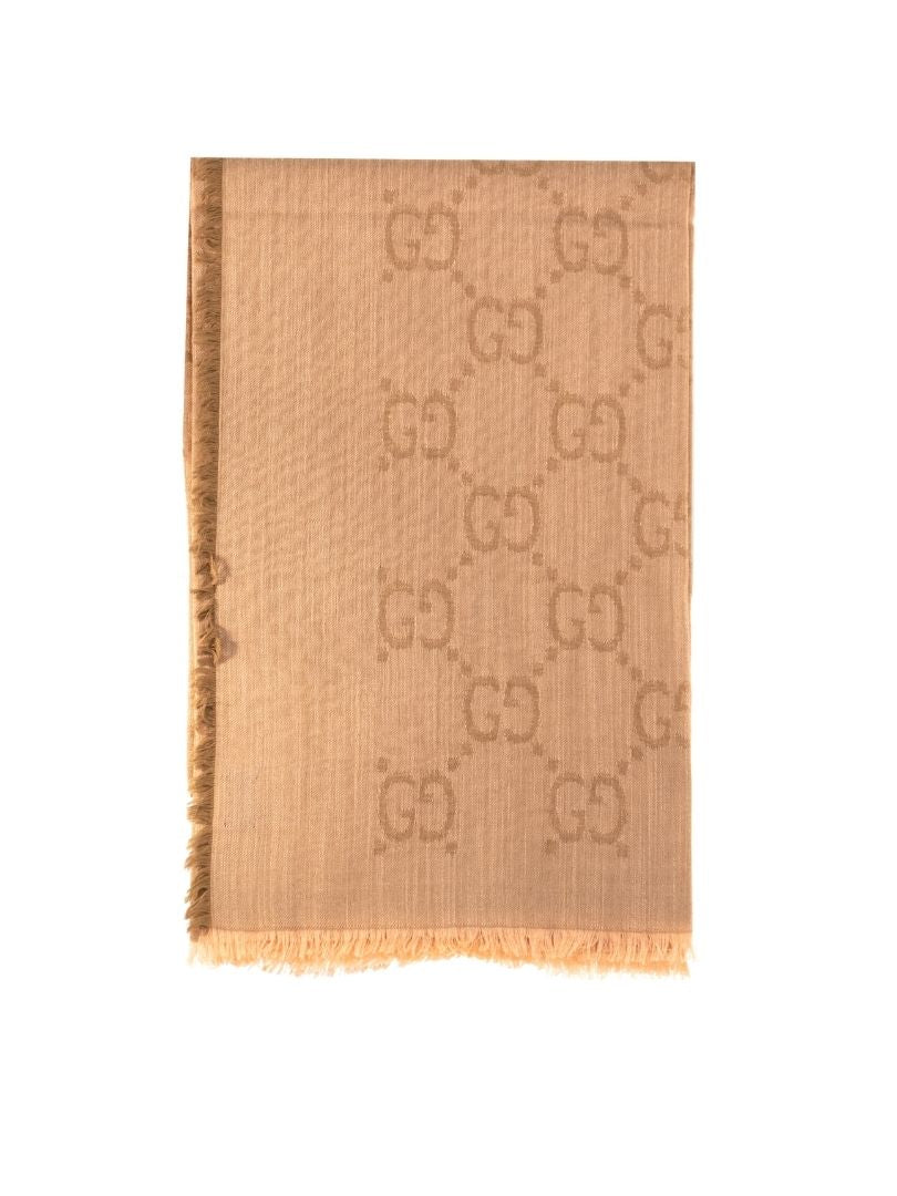 Gucci GG Jacquard Wool Silk Scarf – Camel