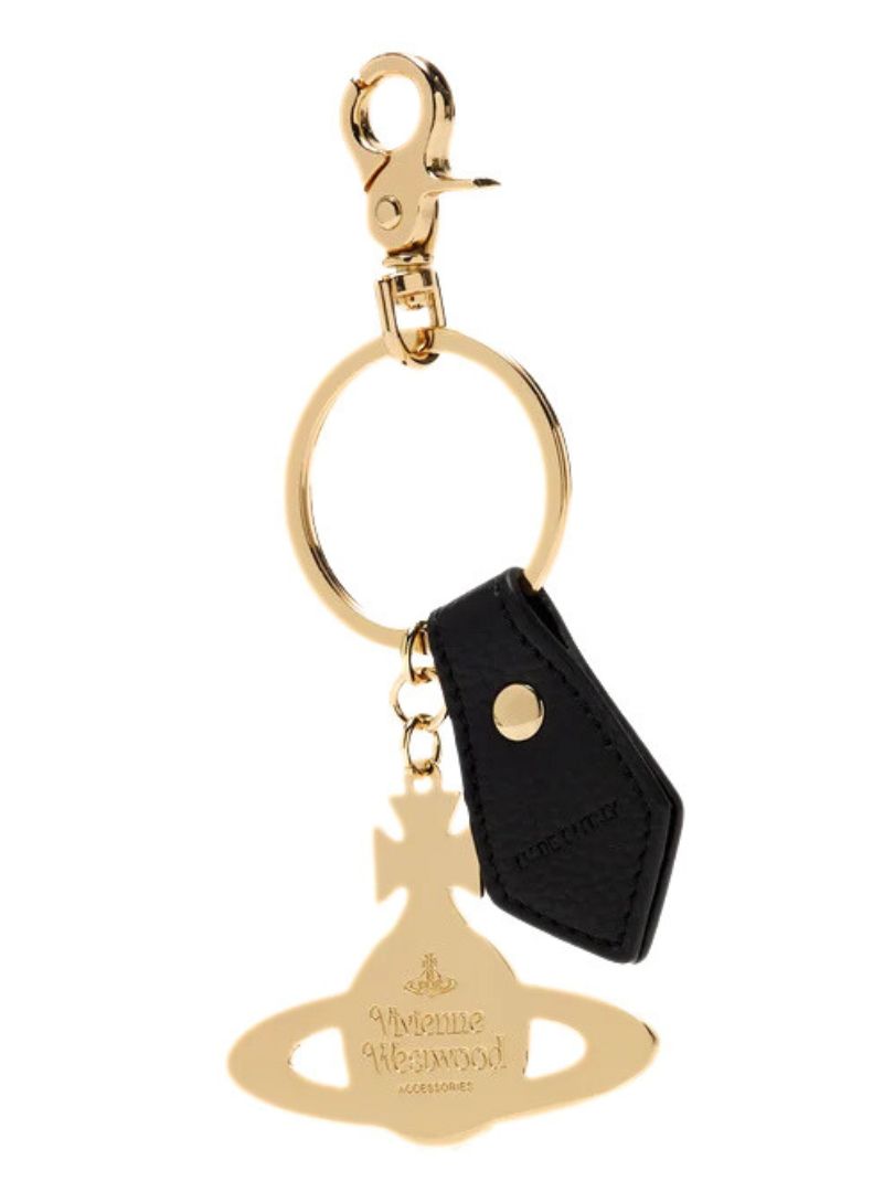 Vivienne Westwood Orb Keyring – Gold & Black Leather