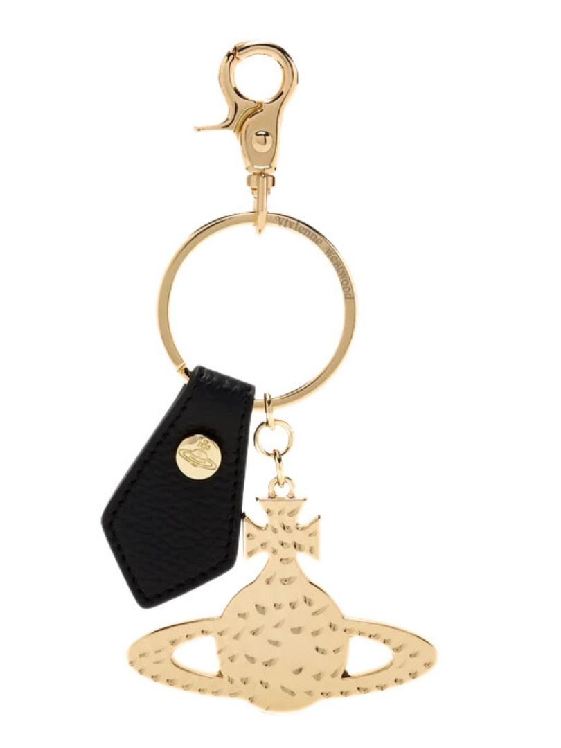 Vivienne Westwood Orb Keyring – Gold & Black Leather